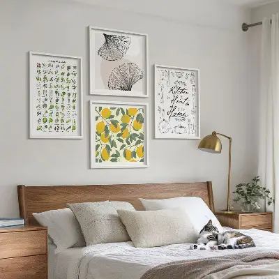 Set 4 slik v okvirju motiv limone z zelišči