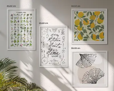 Set 4 slik v okvirju motiv limone z zelišči