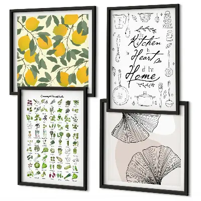 Set 4 slik v okvirju motiv limone z zelišči