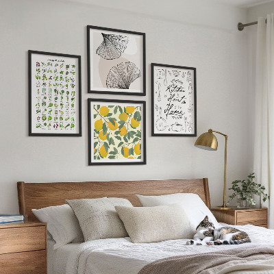 Set 4 slik v okvirju Slikanje limone v kuhinjskih zeliščih
