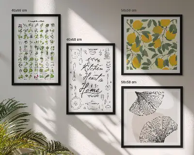 Set 4 slik v okvirju motiv limone z zelišči