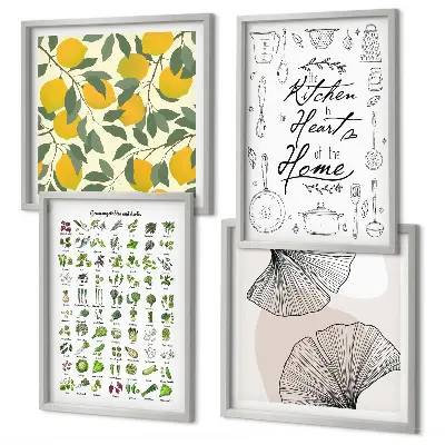 Set 4 slik v okvirju motiv limone z zelišči
