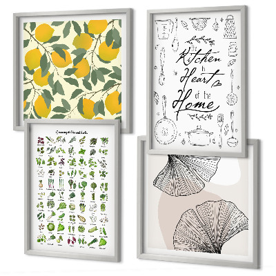 Set 4 slik v okvirju Slikanje limone v kuhinjskih zeliščih