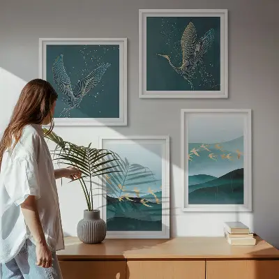 Komplet 4 slik v okvirju abstraktne pokrajine z valovitim vzorcem