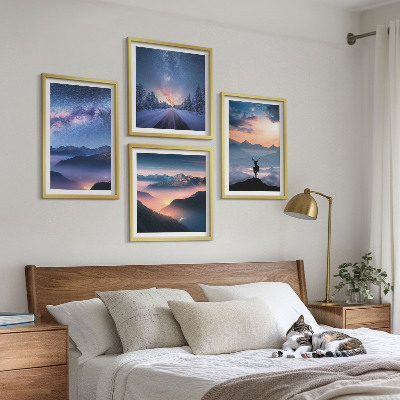 Pripravljena stenska galerija Nočno nebo gore megla jelen