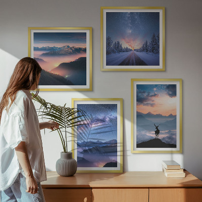 Pripravljena stenska galerija Nočno nebo gore megla jelen