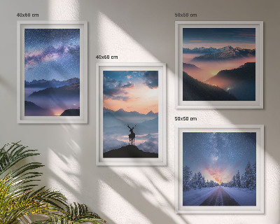 Pripravljena stenska galerija Nočno nebo gore megla jelen