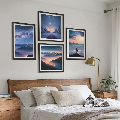 Pripravljena stenska galerija Nočno nebo gore megla jelen