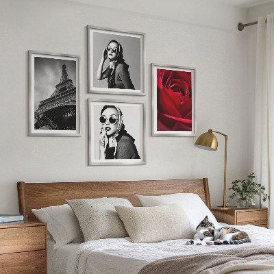 Set 4 slik v okvirju Pariška dama z Eifflovimi očali