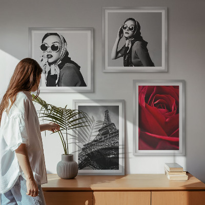 Set 4 slik v okvirju Pariška dama z Eifflovimi očali
