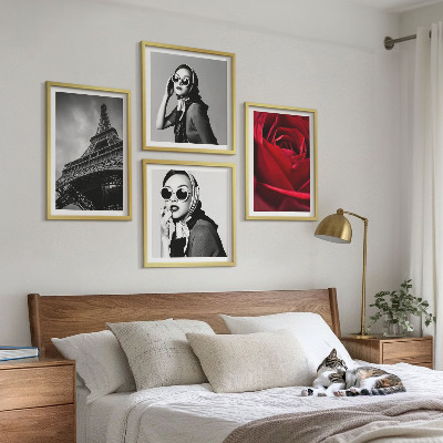 Set 4 slik v okvirju Pariška dama z Eifflovimi očali