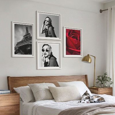 Set 4 slik v okvirju Pariška dama z Eifflovimi očali