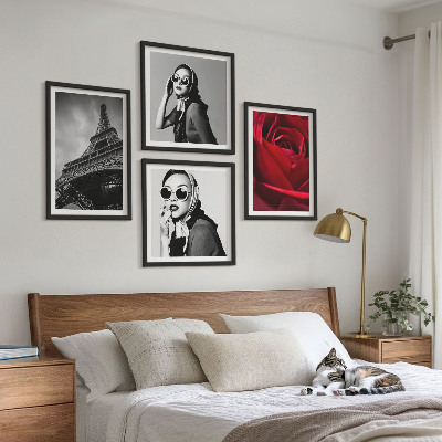 Set 4 slik v okvirju Pariška dama z Eifflovimi očali