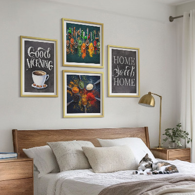 Pripravljena stenska galerija Začimbe, kava, skodelica, zelišča