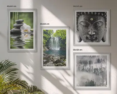 Pripravljena stenska galerija harmonija narave s kamni, vodo in Budo