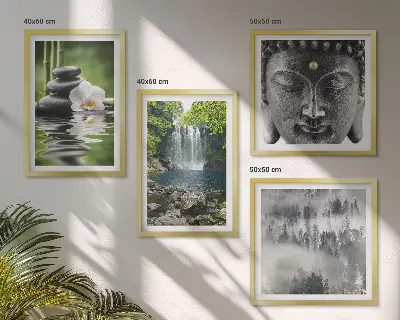Pripravljena stenska galerija harmonija narave s kamni, vodo in Budo