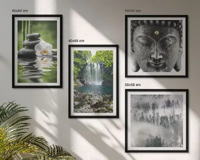 Pripravljena stenska galerija harmonija narave s kamni, vodo in Budo