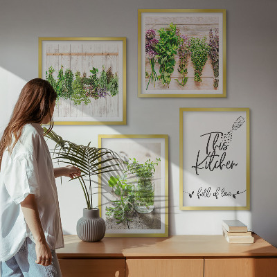 Pripravljena stenska galerija Kuhinjska tema s suhimi zelišči