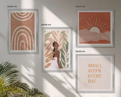 Komplet slik Boho abstraktne oblike nad zofo