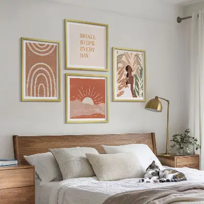 Komplet slik Boho abstraktne oblike nad zofo