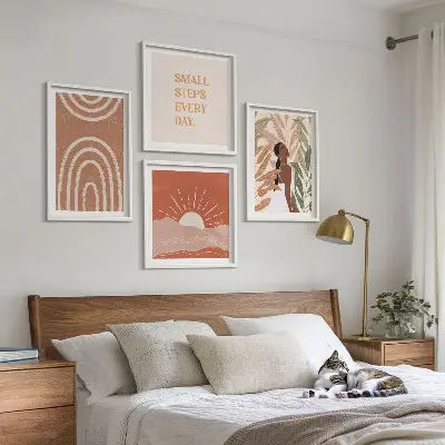Komplet slik Boho abstraktne oblike nad zofo
