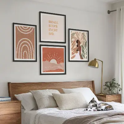 Komplet slik Boho abstraktne oblike nad zofo