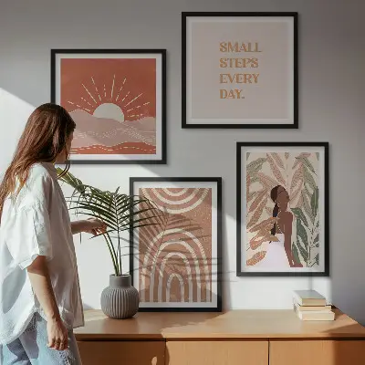 Komplet slik Boho abstraktne oblike nad zofo