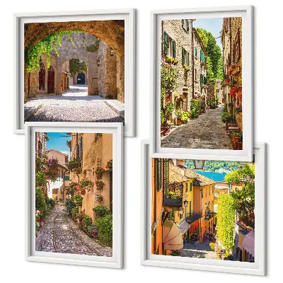 Pripravljena stenska galerija italijanske ulice s cvetjem in arhitekturo
