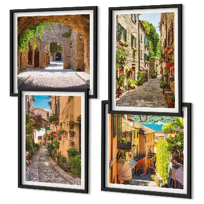 Pripravljena stenska galerija italijanske ulice s cvetjem in arhitekturo