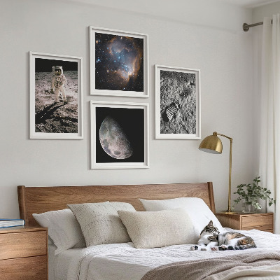 Set 4 slik v okvirju Fotografija sledi astronavta na Luni