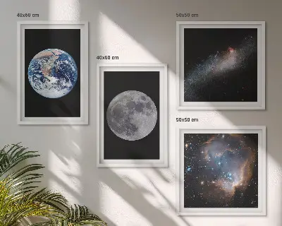 Komplet 4 slik v okvirju motiv galaksije vesolja in lune