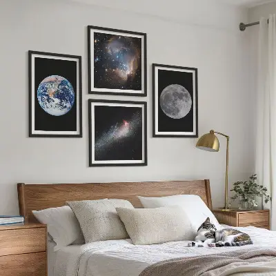 Komplet 4 slik v okvirju motiv galaksije vesolja in lune