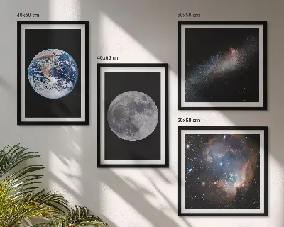 Komplet 4 slik v okvirju motiv galaksije vesolja in lune