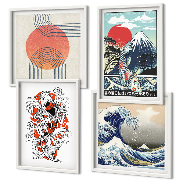 Pripravljena stenska galerija Ilustracije gora ribjih valov Japonska
