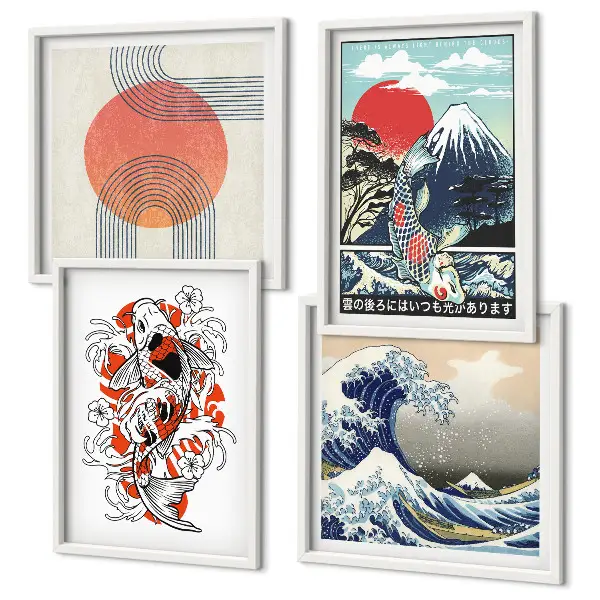 Pripravljena stenska galerija ilustracije gora z japonskimi valovi