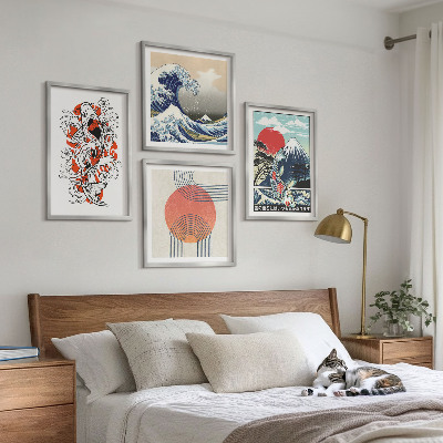 Pripravljena stenska galerija Ilustracije gora ribjih valov Japonska