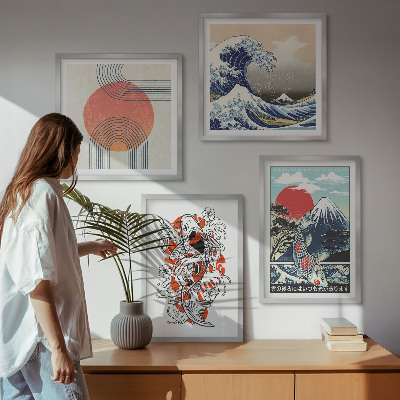 Pripravljena stenska galerija Ilustracije gora ribjih valov Japonska