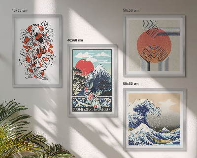 Pripravljena stenska galerija Ilustracije gora ribjih valov Japonska