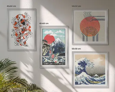 Pripravljena stenska galerija ilustracije gora z japonskimi valovi
