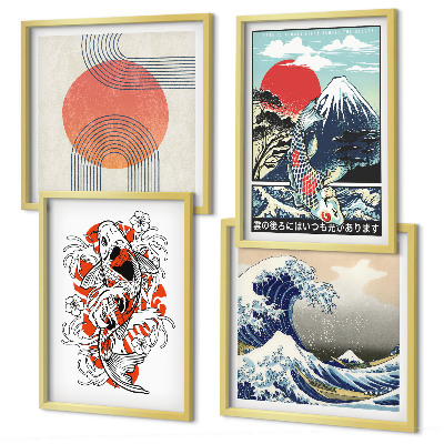 Pripravljena stenska galerija Ilustracije gora ribjih valov Japonska