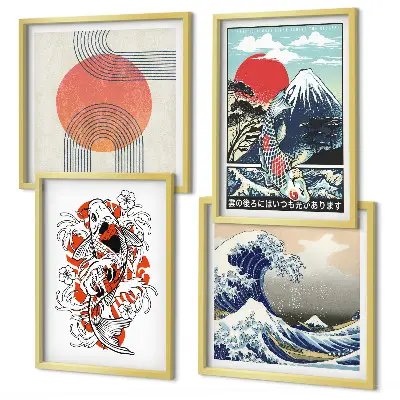 Pripravljena stenska galerija ilustracije gora z japonskimi valovi