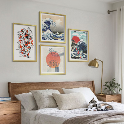 Pripravljena stenska galerija Ilustracije gora ribjih valov Japonska