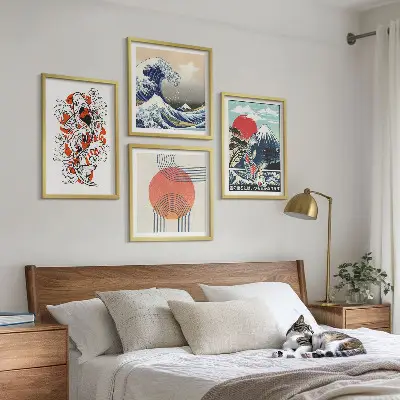 Pripravljena stenska galerija ilustracije gora z japonskimi valovi