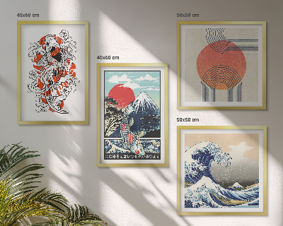 Pripravljena stenska galerija Ilustracije gora ribjih valov Japonska