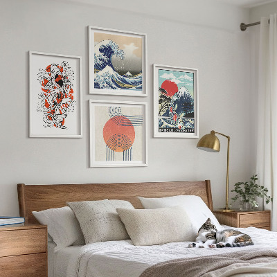 Pripravljena stenska galerija Ilustracije gora ribjih valov Japonska