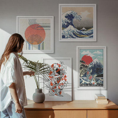Pripravljena stenska galerija Ilustracije gora ribjih valov Japonska