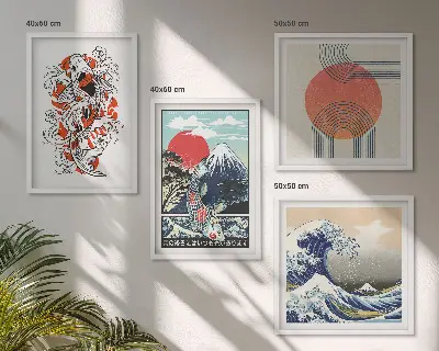 Pripravljena stenska galerija ilustracije gora z japonskimi valovi