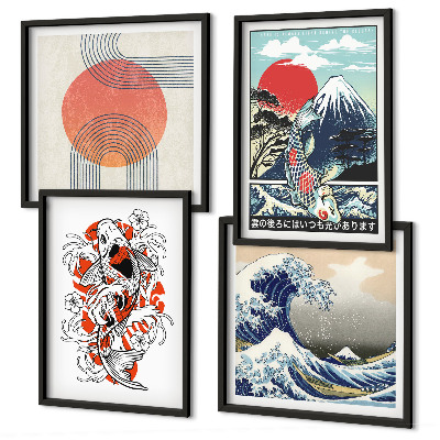 Pripravljena stenska galerija Ilustracije gora ribjih valov Japonska