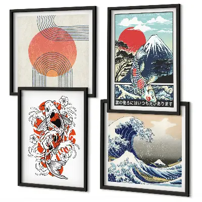 Pripravljena stenska galerija ilustracije gora z japonskimi valovi