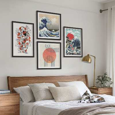Pripravljena stenska galerija Ilustracije gora ribjih valov Japonska